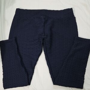 Navy Textured Waffle Leggings